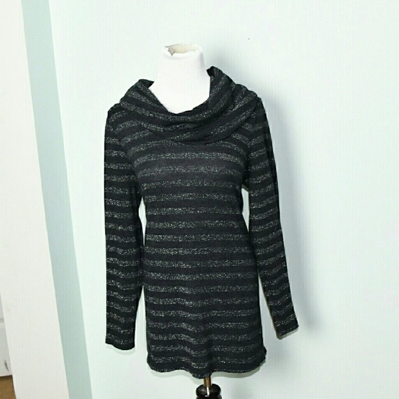 Tops - Beautiful Black Shimmer Striped Cowl Neck Sweater